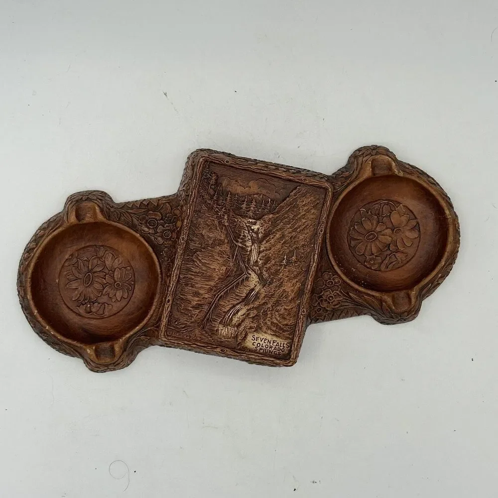 Vtg Desk Valet Cigarette Box Ashtray Seven Falls Colorado Springs MCM Trinket‎